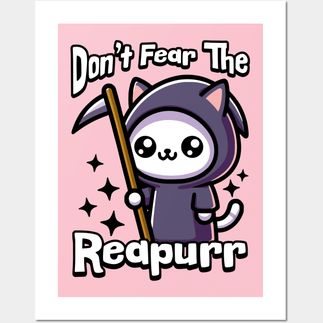 Don't Fear The Reapurr! Cute Cat Grim Reaper Pun Wall Art by Cute And Punny